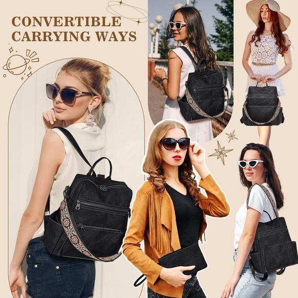 3169 Backpack Purse , PU Leather Backpack Purse, Waterproof Anti-Theft Back main image 7